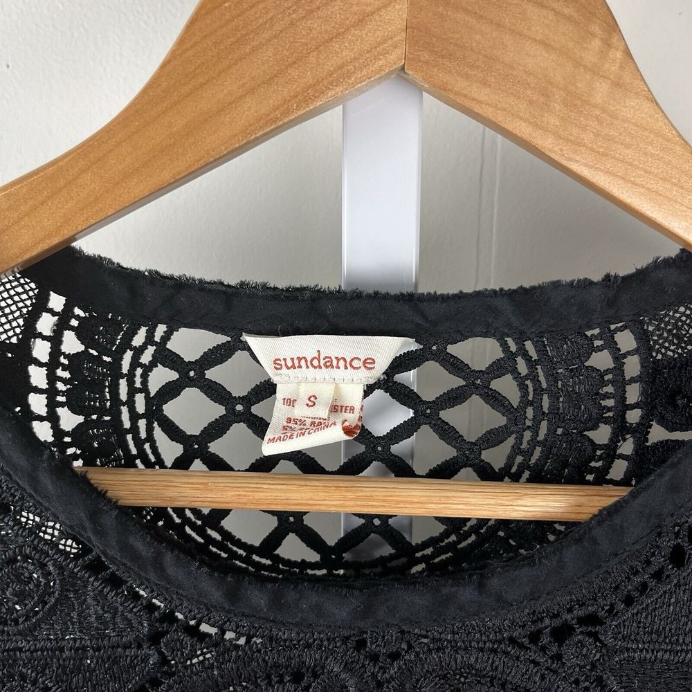 Sundance Catalog Black Lace Top Womens Small Short Sleeve Tunic See Through‎ - Picture 6 of 6